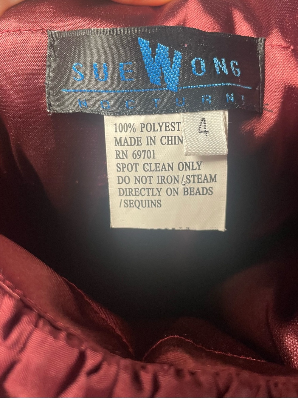 Y2K Vintage Sue Wong Ruched Beaded Floral Appliqué Mini Dress Burgundy Size 4 - Picture 3 of 7